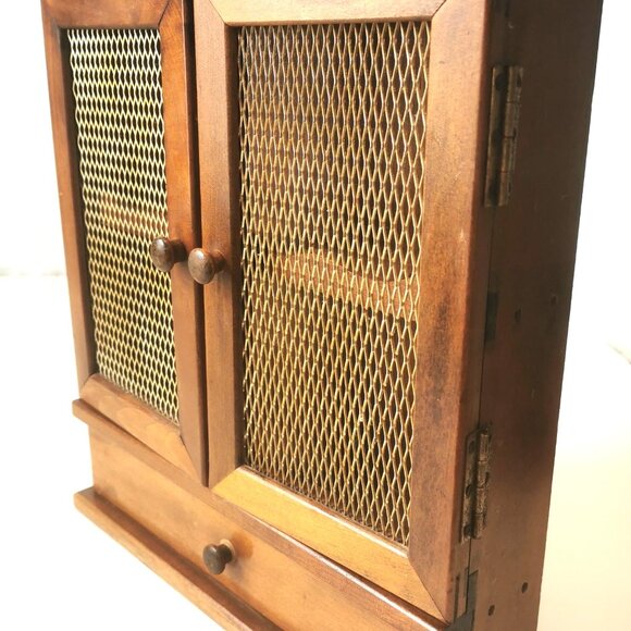 1960s Mini Curio Wood Cabinet Spice Rack Display Mesh Vintage Figurines Included - Picture 4 of 8